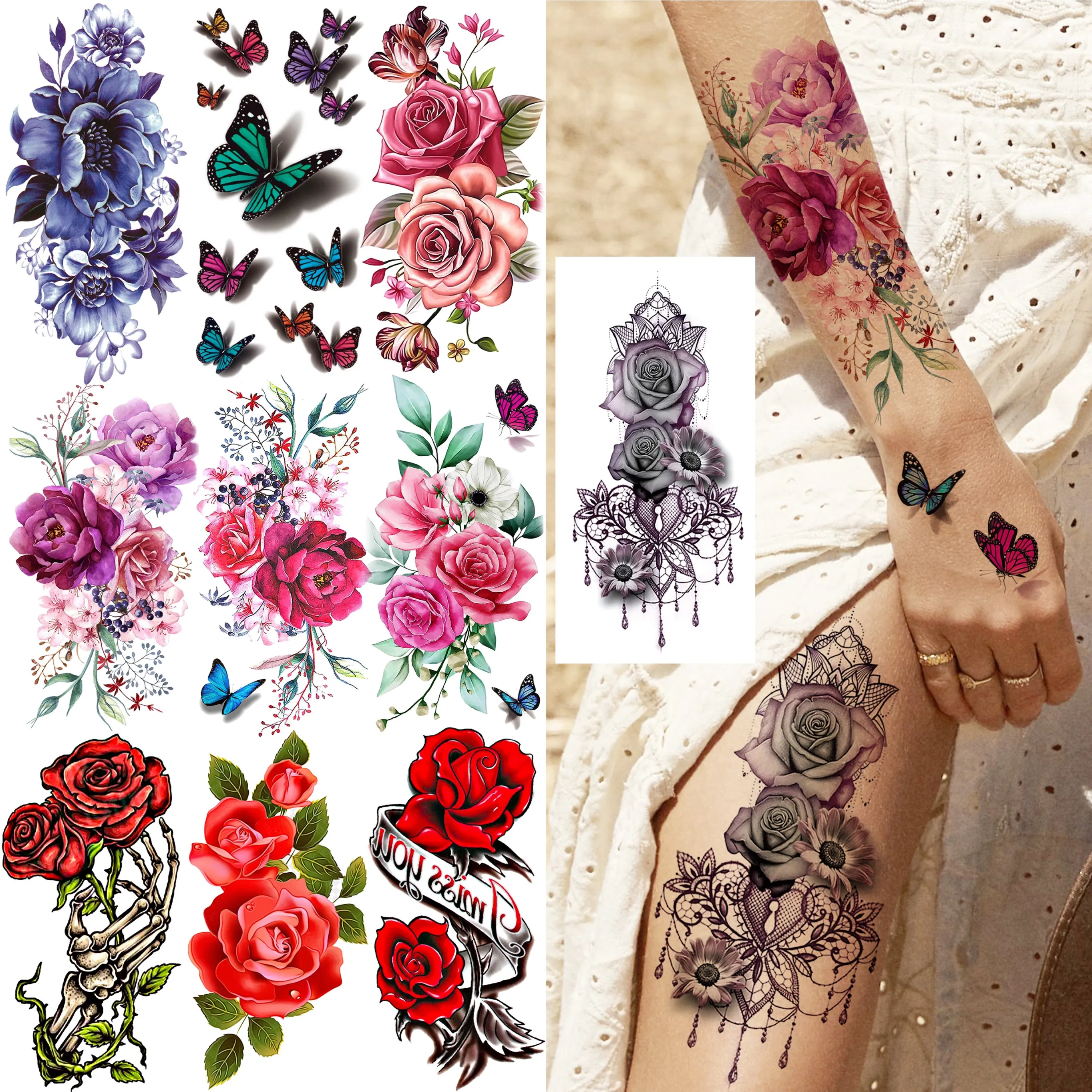 1 лист акварельные временные татуировки для женщин, взрослых и девочек, 3D роза, бабочка, пион, татуировка, наклейка, моющаяся, переносная
1 лист акварельные временные татуировки для женщин, взрослых и девочек, 3D роза, бабочка, пион, татуировка, наклейка, моющаяся, переносная