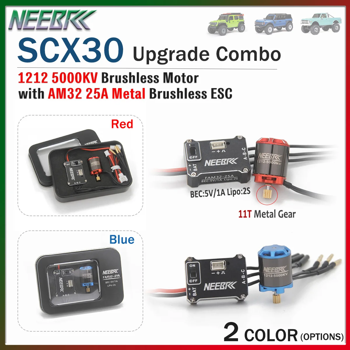 NEEBRC 1212 5000KV Outrunner Brushless Motor AM32 25A Metal ESC Combo 11T Gear for SCX30 1/30 RC Car Crawler Axial Upgrade Parts
NEEBRC 1212 5000KV Outrunner Brushless Motor AM32 25A Metal ESC Combo 11T Gear for SCX30 1/30 RC Car Crawler Axial Upgrade Parts