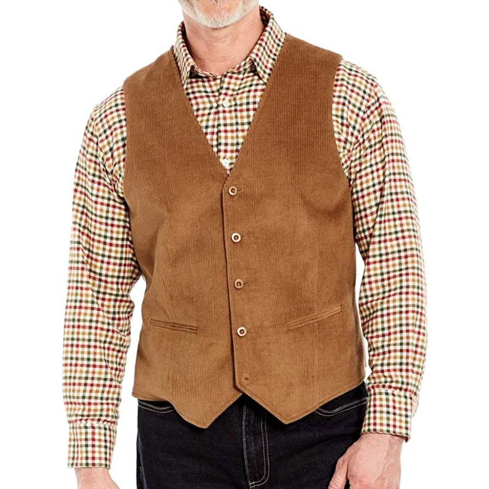 Casual Style Sleeveless Vest Man V-neck Corduroy Single-breasted With a Single-pocket Design Fancy Vest for Men's Suit Elegant
Casual Style Sleeveless Vest Man V-neck Corduroy Single-breasted With a Single-pocket Design Fancy Vest for Men's Suit Elegant