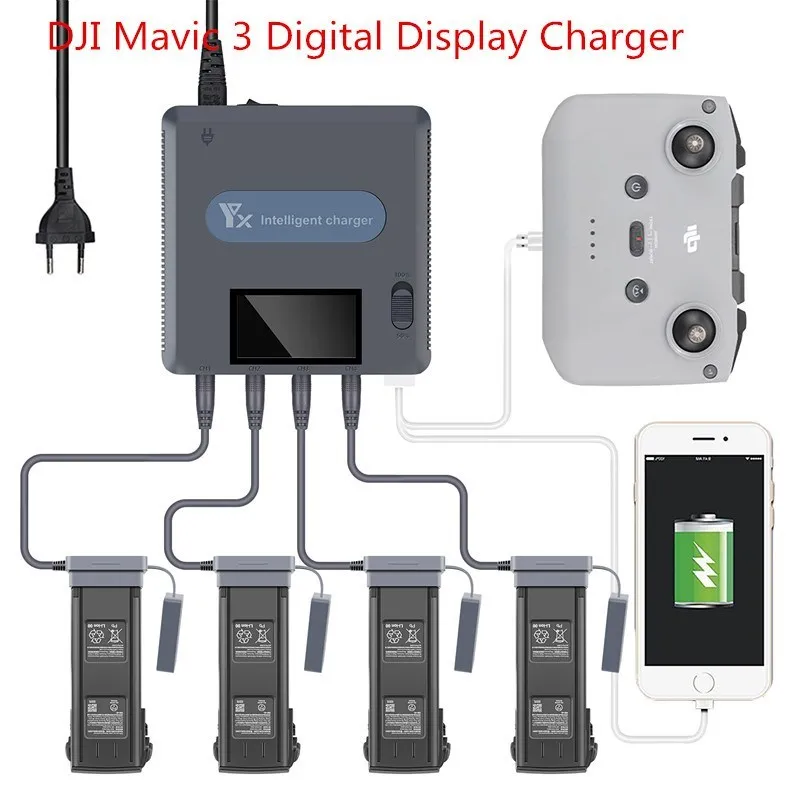 Зарядное устройство 6 в 1 с цифровым дисплеем для дрона DJI Mavic 3, быстрое умное зарядное устройство с USB
Зарядное устройство 6 в 1 с цифровым дисплеем для дрона DJI Mavic 3, быстрое умное зарядное устройство с USB