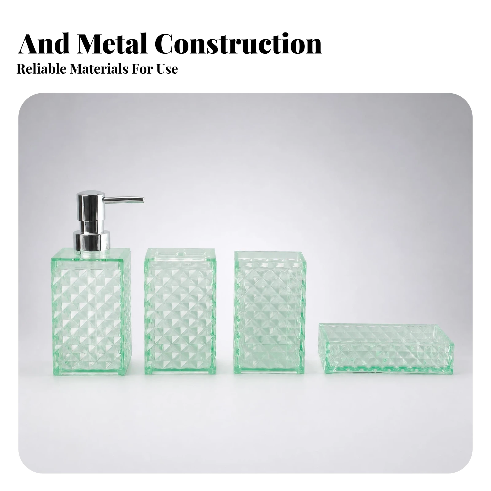 4 Pieces Bathroom Accessory Set Faceted Vanity Organizer Set Washroom Kit Diamond-Grid Transparent for Daily Washing
4 Pieces Bathroom Accessory Set Faceted Vanity Organizer Set Washroom Kit Diamond-Grid Transparent for Daily Washing
