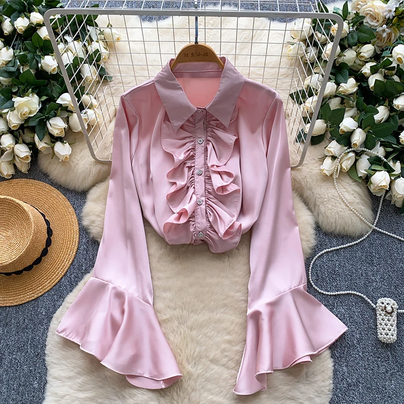 Spring Autumn Light Luxury Trumpet Sleeve Wooden Ear Long Sleeve Shirt Women's Season Lotus Leaf Edge Slim Elegant Top W70
Spring Autumn Light Luxury Trumpet Sleeve Wooden Ear Long Sleeve Shirt Women's Season Lotus Leaf Edge Slim Elegant Top W70