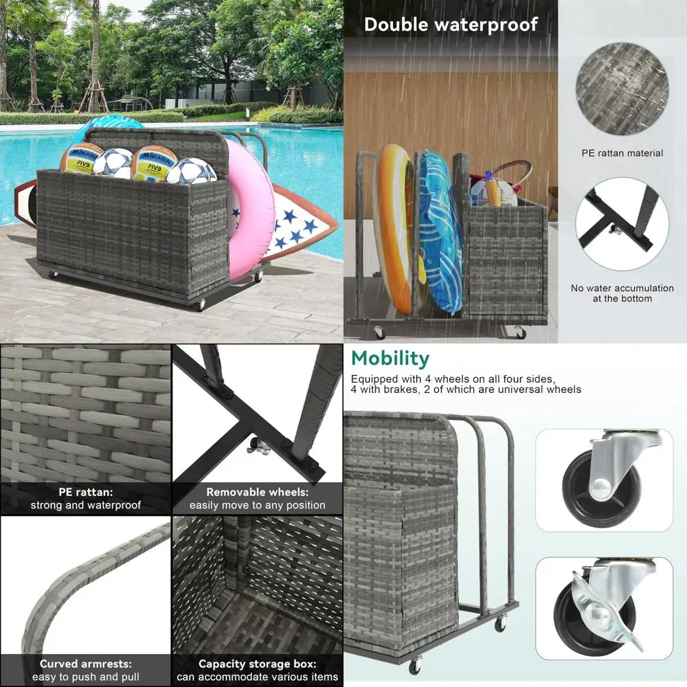 Наружный органайзер для хранения у бассейна на колесиках для патио, полиэтиленовый ротанговый чехол для подушек и поплавков для бассейна
Наружный органайзер для хранения у бассейна на колесиках для патио, полиэтиленовый ротанговый чехол для подушек и поплавков для бассейна