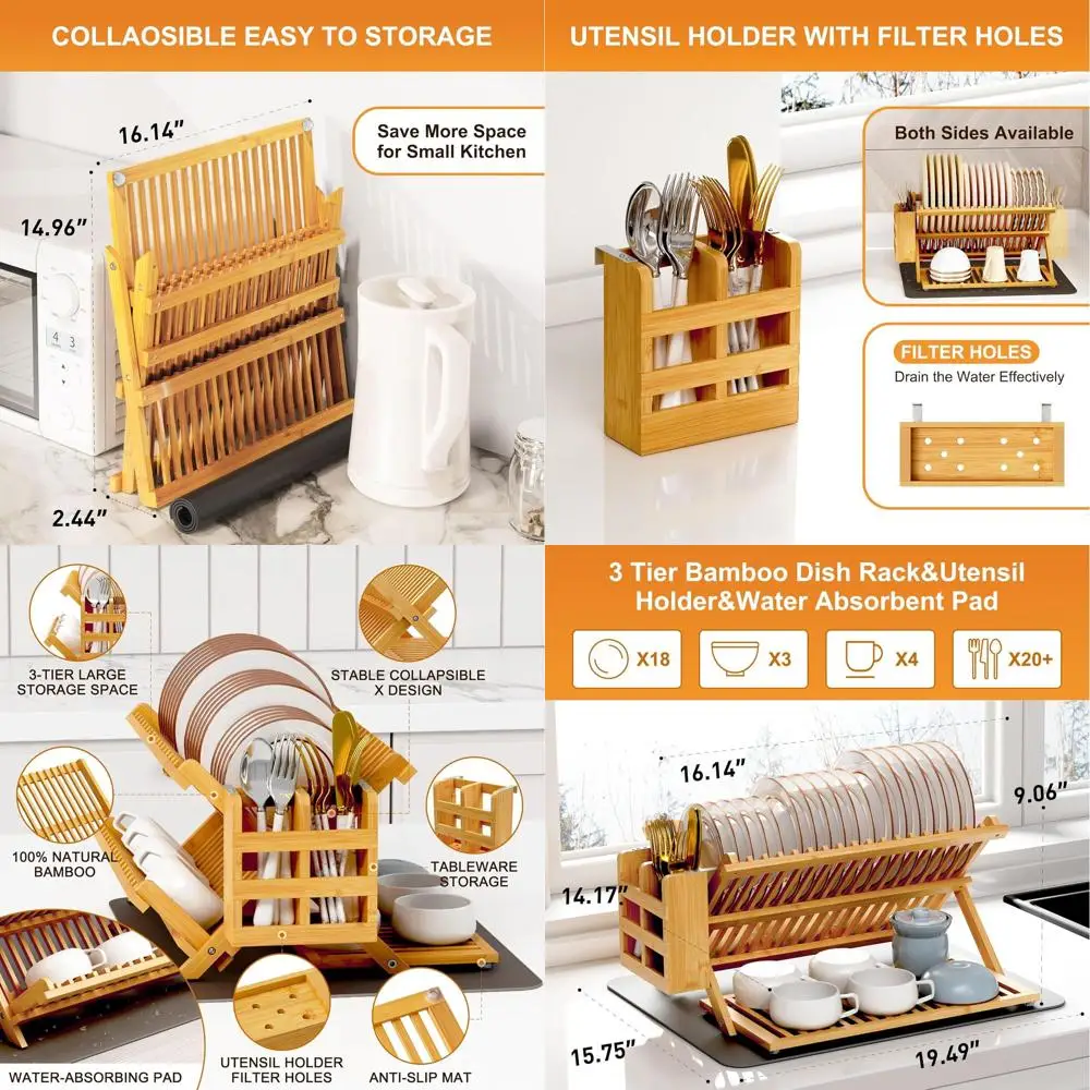 Складная трехъярусная бамбуковая полка для посуды с держателем для посуды и впитывающим ковриком для кухонной стойки
Складная трехъярусная бамбуковая полка для посуды с держателем для посуды и впитывающим ковриком для кухонной стойки