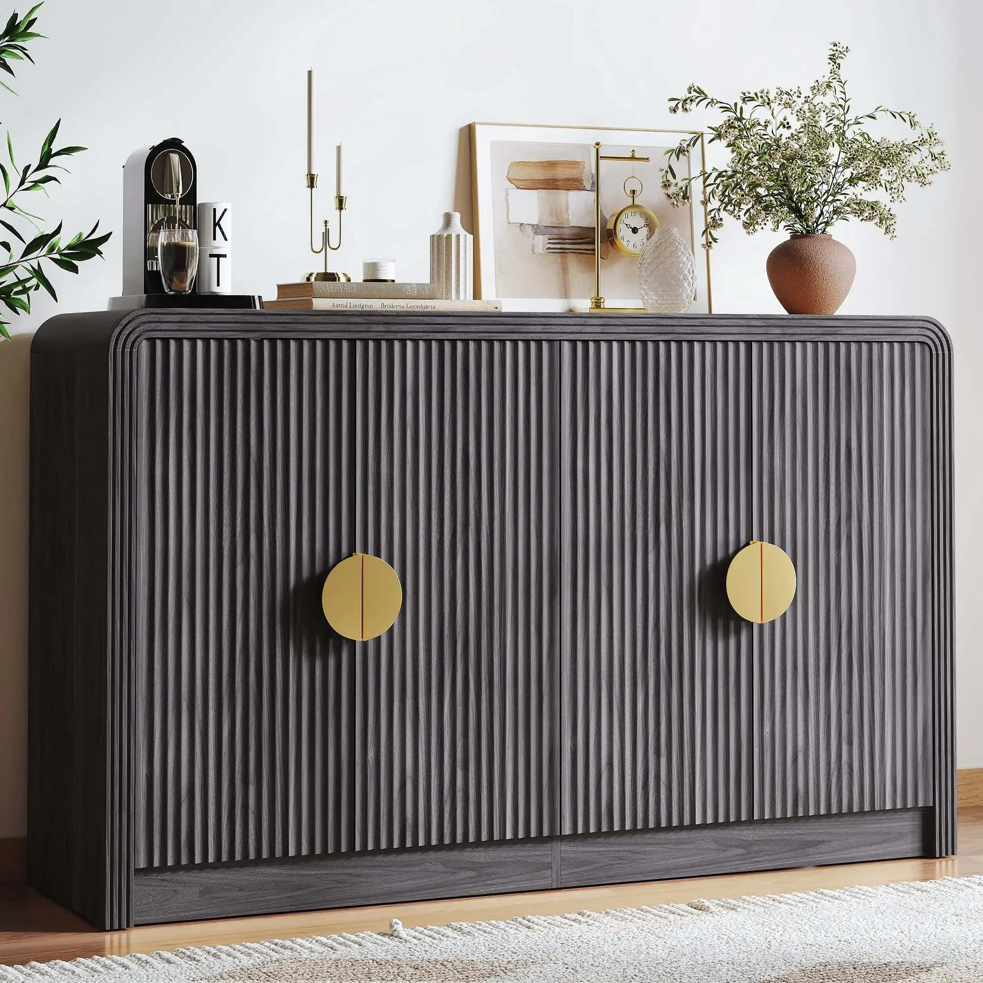 55" Sideboard Buffet Cabinet, Mid Century Modern Console Cabinet with Wavy Grain Doors and Adjustable Shelves for Kitchen,
55" Sideboard Buffet Cabinet, Mid Century Modern Console Cabinet with Wavy Grain Doors and Adjustable Shelves for Kitchen,