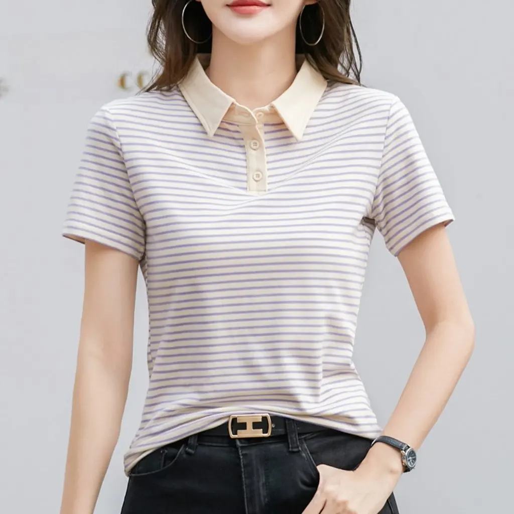 Summer New Lapel Short Sleeve T-Shirt for Women Slim Fit Base Layer Shirt Suitable for All Ages Tmall Jingdong Supply
Summer New Lapel Short Sleeve T-Shirt for Women Slim Fit Base Layer Shirt Suitable for All Ages Tmall Jingdong Supply