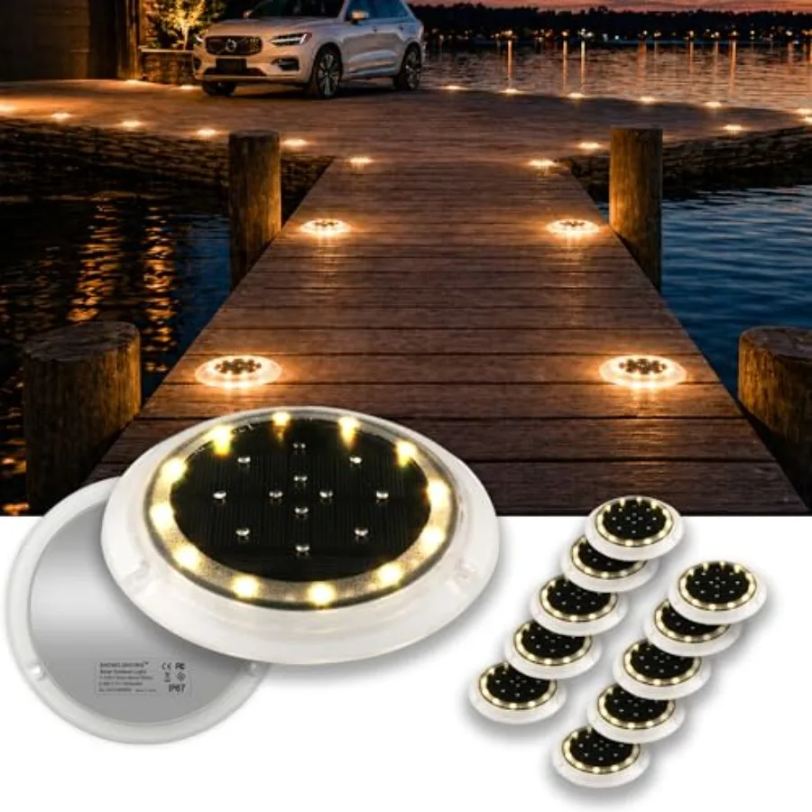 Solar Dock Lights Outdoor Waterproof, Flat Low Profile Disc LED for Deck, Driveway, Ground and Pathway, Anti-Slip and Anti-Trip
Solar Dock Lights Outdoor Waterproof, Flat Low Profile Disc LED for Deck, Driveway, Ground and Pathway, Anti-Slip and Anti-Trip