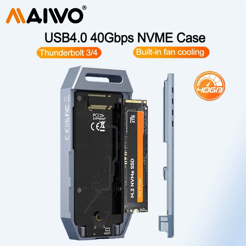 MAIWO 40Gbps NVMe SSD Case M.2 NVMe Enclosure for 2280 Compatible with Thunderbolt 4/3 with Cooling Fan Aluminum Alloy Shell
MAIWO 40Gbps NVMe SSD Case M.2 NVMe Enclosure for 2280 Compatible with Thunderbolt 4/3 with Cooling Fan Aluminum Alloy Shell