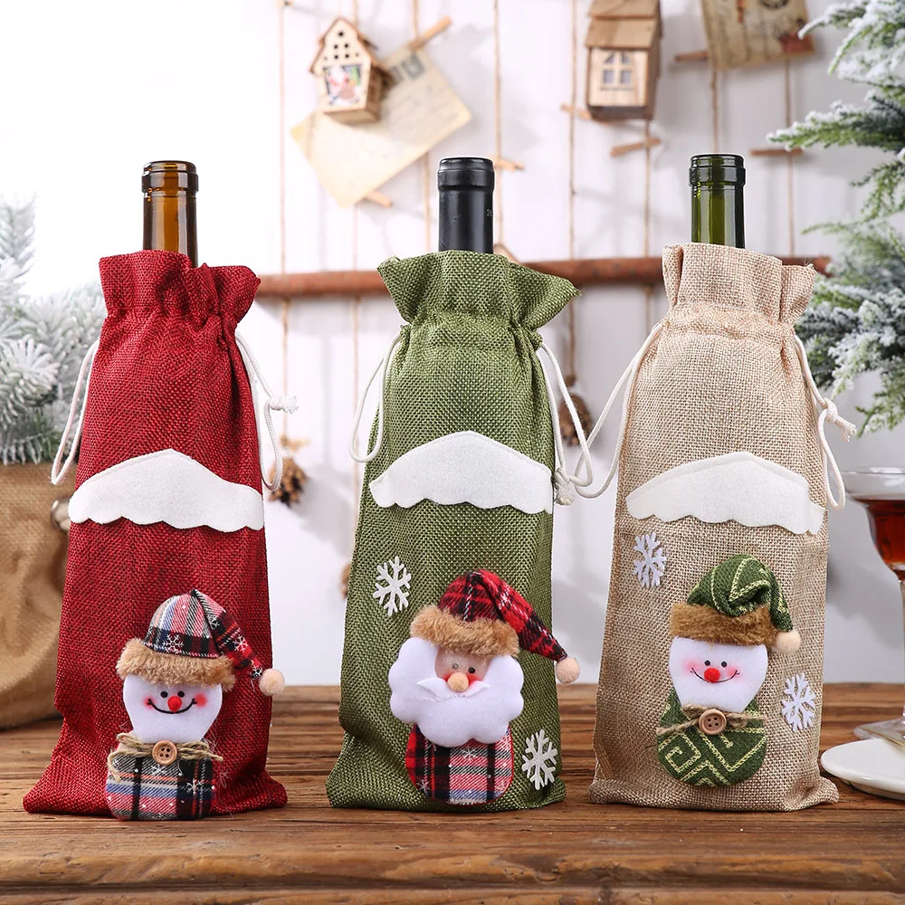 Creative New Solid Color Linen Red Wine Bottle Cover Cute Santa Claus Print Wine Bottle Cover Christmas Home Decoration Supplies
Creative New Solid Color Linen Red Wine Bottle Cover Cute Santa Claus Print Wine Bottle Cover Christmas Home Decoration Supplies