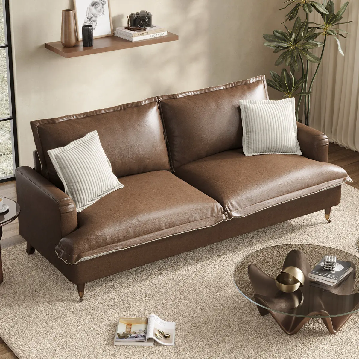 83.5" Roll Arm Loveseat Sofa, Reversible Faux Leather and Corduroy Upholstered Couch with Deep Seats, 2 Throw Pillows Included
83.5" Roll Arm Loveseat Sofa, Reversible Faux Leather and Corduroy Upholstered Couch with Deep Seats, 2 Throw Pillows Included