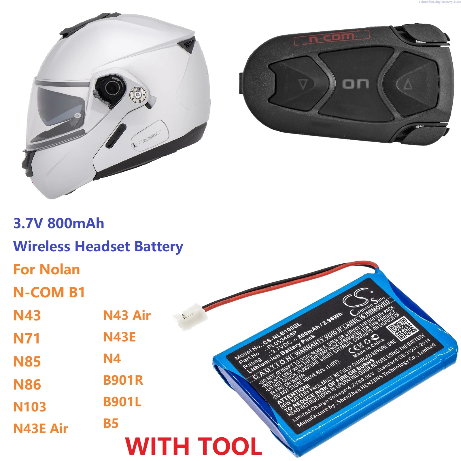 Cameron Sino 3.7V 800mAh battery PL053448P for Nolan N-COM B1,N43,N71,N85,N86,N103,N43E Air,N43 Air,N43E,N4,B901R,B901L,B5 +TOOL
Cameron Sino 3.7V 800mAh battery PL053448P for Nolan N-COM B1,N43,N71,N85,N86,N103,N43E Air,N43 Air,N43E,N4,B901R,B901L,B5 +TOOL