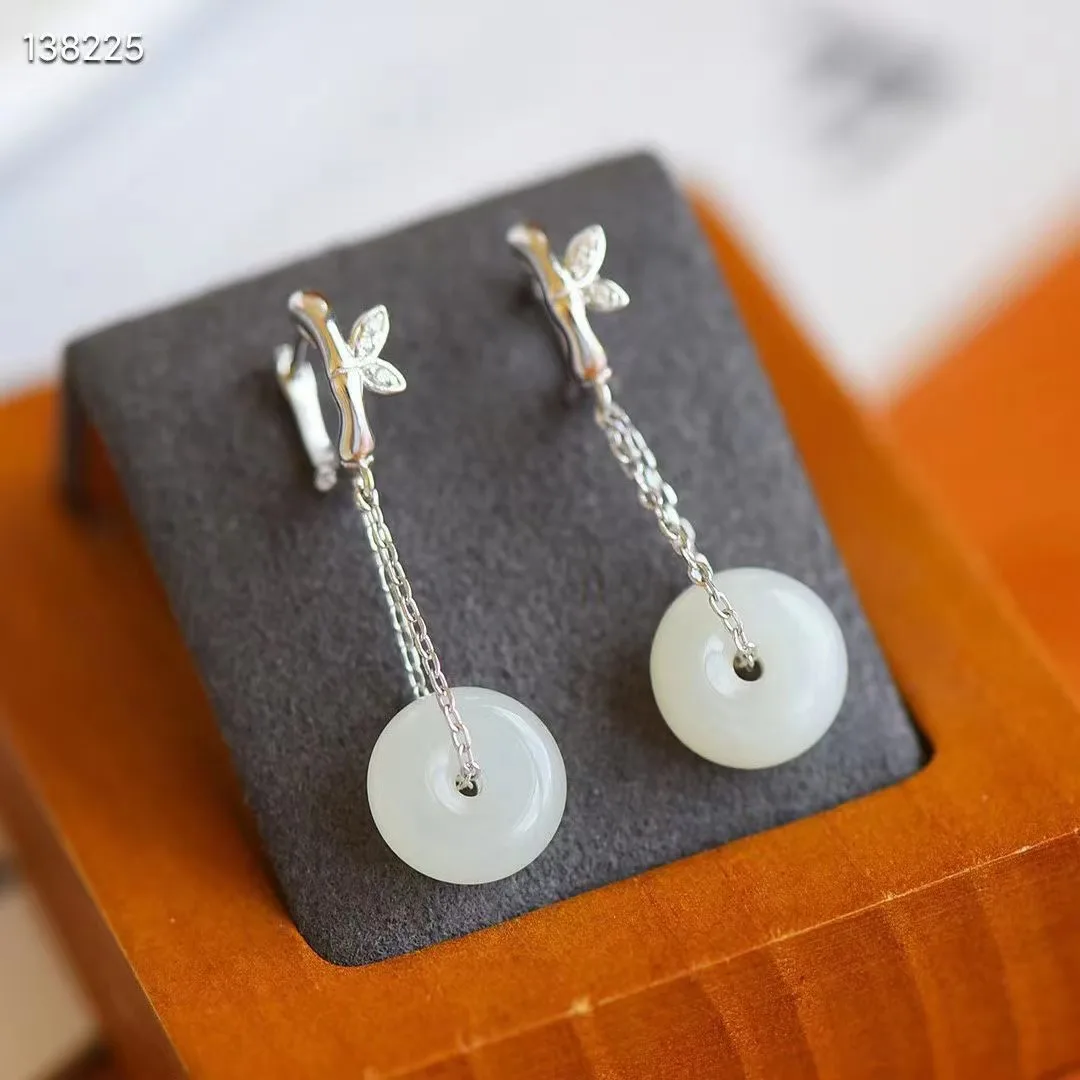 Natural100%real 925 sterling silver bamboo joint earrings mosaic white hetian jade beads fashion Earrings temperament women gift
Natural100%real 925 sterling silver bamboo joint earrings mosaic white hetian jade beads fashion Earrings temperament women gift