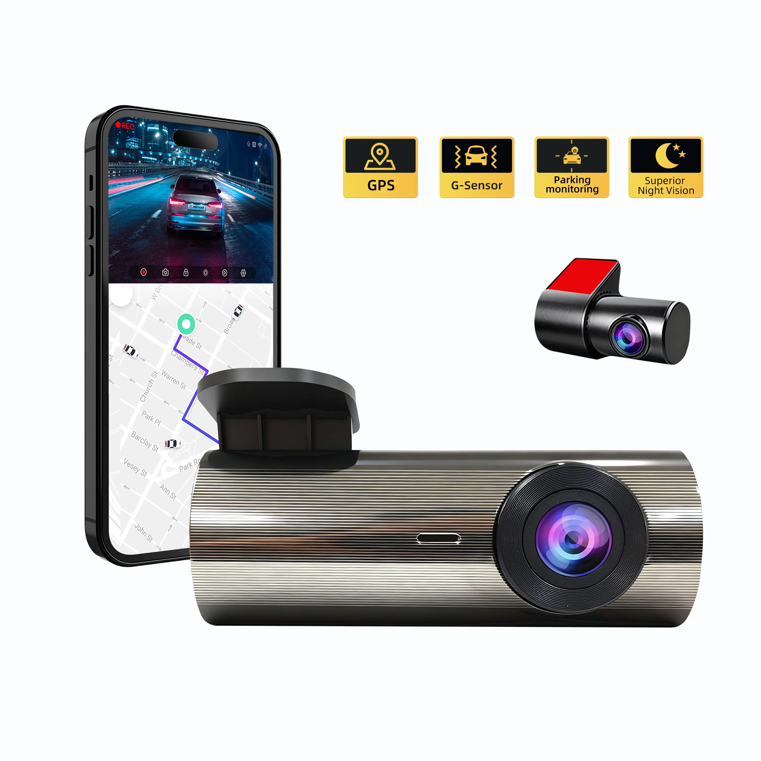 Self-developed technology 2-channel dual-lens driving recorder 2K high definition mini recording vehicle black box G sensor
Self-developed technology 2-channel dual-lens driving recorder 2K high definition mini recording vehicle black box G sensor