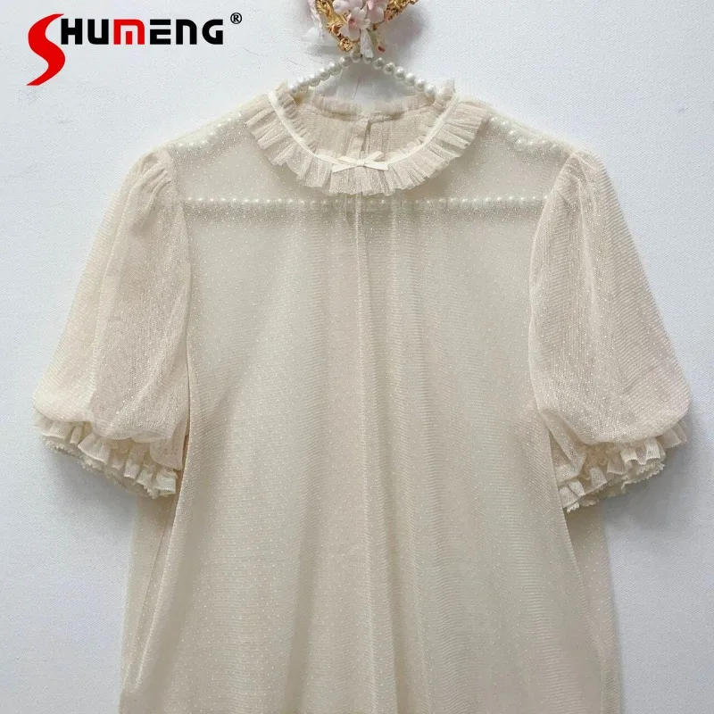 Japanese Rojita Sweet Style Short Sleeved Dot Gauze Stand Collar Puff Sleeves Inner Shirt Pullover Top Y2k Kawaii Blouse Ladies
Japanese Rojita Sweet Style Short Sleeved Dot Gauze Stand Collar Puff Sleeves Inner Shirt Pullover Top Y2k Kawaii Blouse Ladies