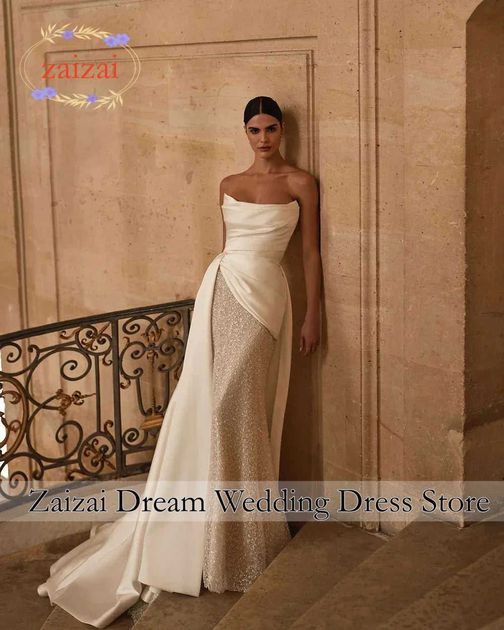 Customized Strapless Mermaid Wedding Dress Shiny Sequin Beading Satin Detachable Train Pleat Bridal Gown Vestido De Novia
Customized Strapless Mermaid Wedding Dress Shiny Sequin Beading Satin Detachable Train Pleat Bridal Gown Vestido De Novia