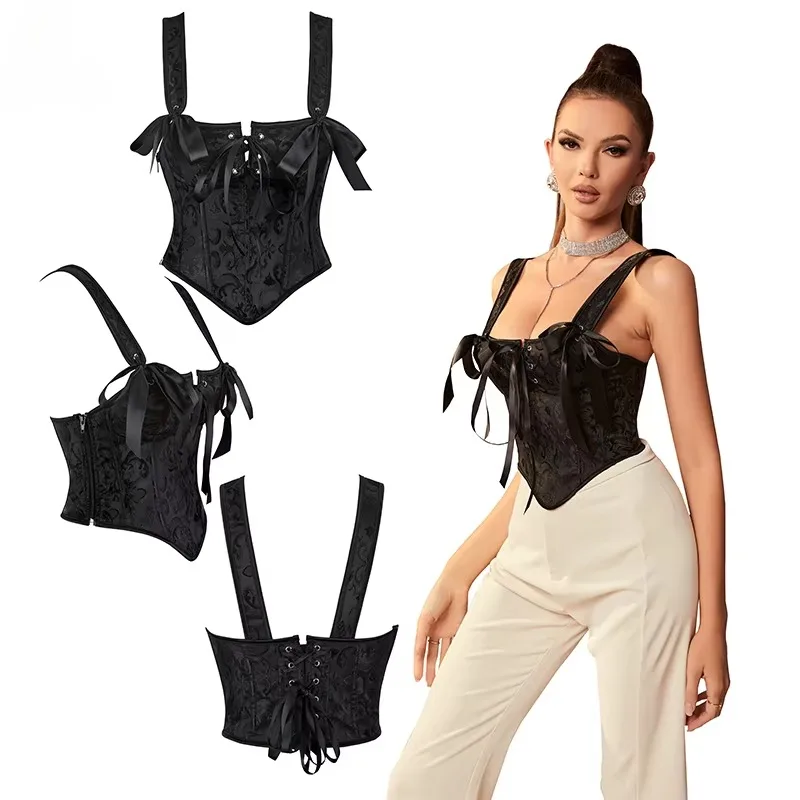 Bow Long Shoulder Strap Sexy Corsets Club Party Clothing Women's Retro Casual Lace-up Tight-fitting Bustiers with Zipper Shaper
Bow Long Shoulder Strap Sexy Corsets Club Party Clothing Women's Retro Casual Lace-up Tight-fitting Bustiers with Zipper Shaper