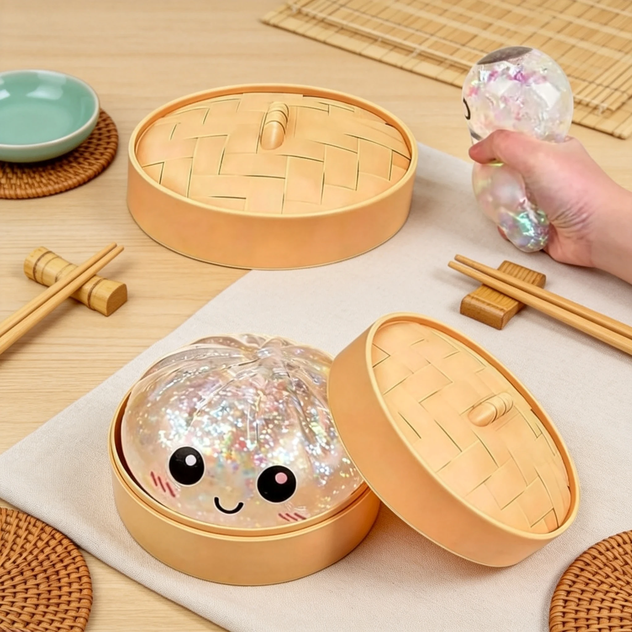 Colorful glitter bun shaped toy cartoon smiley face soft rubber decompression toy desktop prank decompression small object
Colorful glitter bun shaped toy cartoon smiley face soft rubber decompression toy desktop prank decompression small object