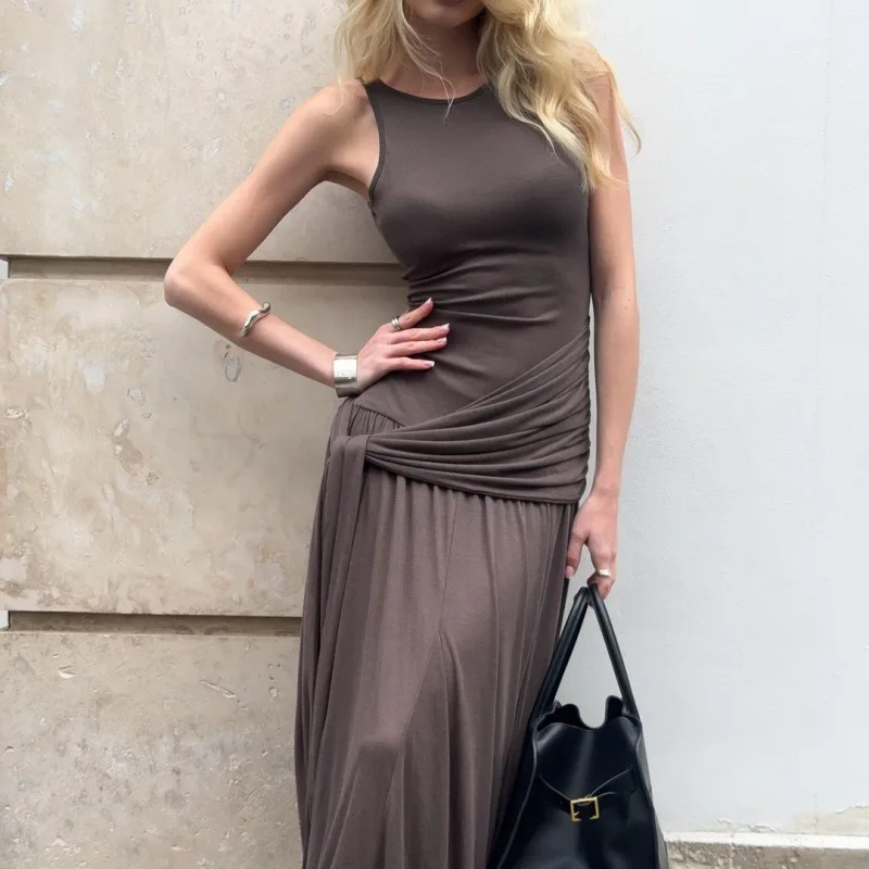Sexy Patchwork Ruffle Slim Dresss Women Fashion Solid Bandage O-neck Sleeveless Pullover Long Dress High Street 2025 New Summer
Sexy Patchwork Ruffle Slim Dresss Women Fashion Solid Bandage O-neck Sleeveless Pullover Long Dress High Street 2025 New Summer