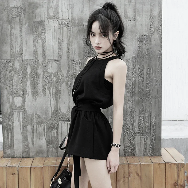 Ruibbit New Arrival Summer Gothic Punk Women Sleeveless Solid Black Elastic Waist Loose Female Sexy Overall Jumpsuits Romper
Ruibbit New Arrival Summer Gothic Punk Women Sleeveless Solid Black Elastic Waist Loose Female Sexy Overall Jumpsuits Romper