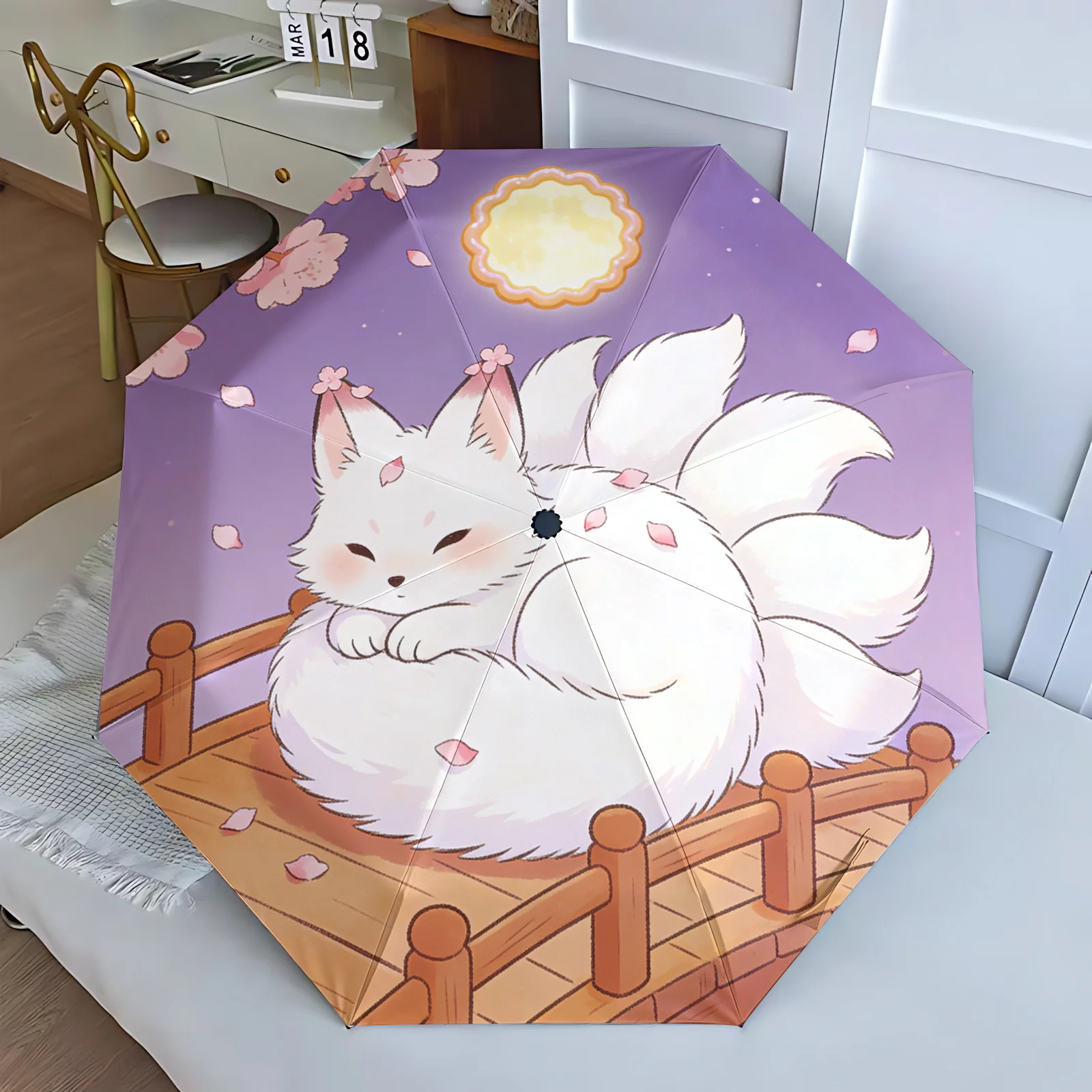 1- Umbrella with Nine-Tail Fox Anime Design - Automatic Open/Close, Folding Umbrella, Cute White Fox & Night Scene - Lightweig
1- Umbrella with Nine-Tail Fox Anime Design - Automatic Open/Close, Folding Umbrella, Cute White Fox & Night Scene - Lightweig