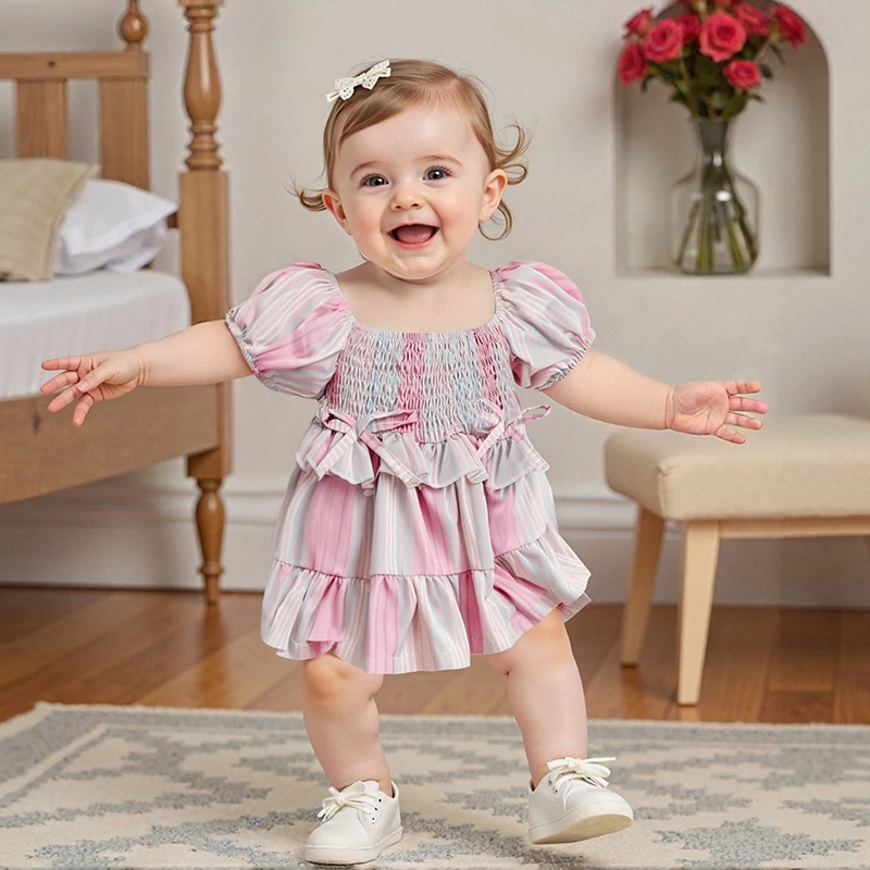 Adorable Baby Girls Rompers with Cute Bowknot Detail and Stylish Skirt Hem - Trendy Short Sleeve Infant Bodysuits Jumpsuits
Adorable Baby Girls Rompers with Cute Bowknot Detail and Stylish Skirt Hem - Trendy Short Sleeve Infant Bodysuits Jumpsuits