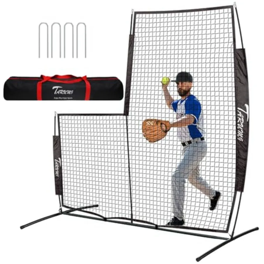 Baseball Softball Pitching Screen, Pitcher Protection Net with Upgrade Frame, Baseball Batting Pitching Net for Backyard Field