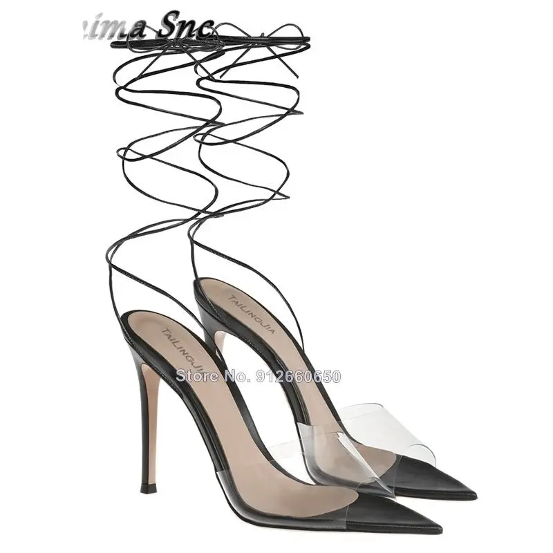 Moraima Snc Clear PVC Lace up Sandals Black Pointed Toe Women Shoes on Heel Strappy Stilettos Super High Heel Sandals for Lady
Moraima Snc Clear PVC Lace up Sandals Black Pointed Toe Women Shoes on Heel Strappy Stilettos Super High Heel Sandals for Lady