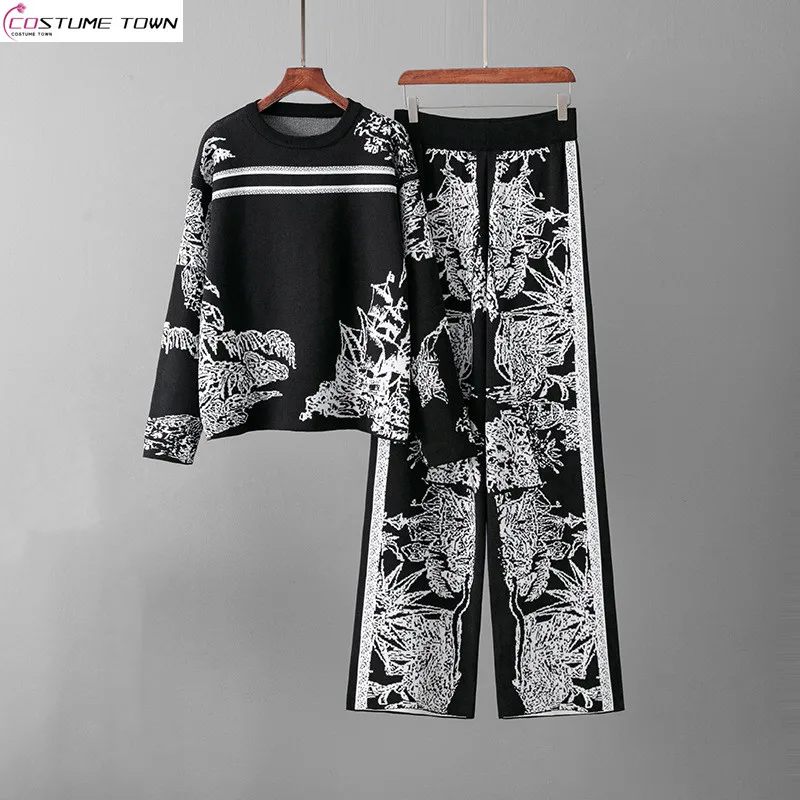 Fashion Women's Set Spring and Autumn New Ink Painting Long Sleeve Hoodie Sweater Loose Wide Leg Pants Knitted Two Piece Set
Fashion Women's Set Spring and Autumn New Ink Painting Long Sleeve Hoodie Sweater Loose Wide Leg Pants Knitted Two Piece Set