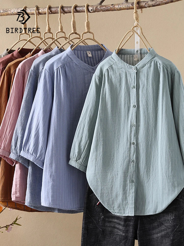 New 2025 Summer Cotton Yarn 3/4 Sleeve Shirt, Women Stand Striped Button, Mori Girl Breathable Japan Style Loose Blouse T55370CC
New 2025 Summer Cotton Yarn 3/4 Sleeve Shirt, Women Stand Striped Button, Mori Girl Breathable Japan Style Loose Blouse T55370CC