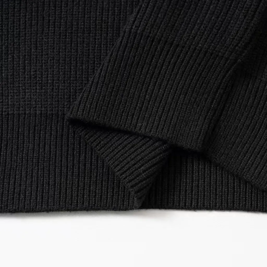 Men's And Women's Black Knitted Sweater Coat Lazy Style Long Sleeve Mid-Length Pullover Top for Autumn Hong Kong Style 
Men's And Women's Black Knitted Sweater Coat Lazy Style Long Sleeve Mid-Length Pullover Top for Autumn Hong Kong Style