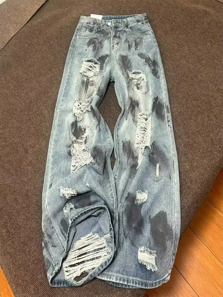 Ретро джинсы унисекс с эффектом тай-дай и потертостями, прямого кроя, летние, новые, повседневные, широкие брюки с рваными элементами, стильные
Ретро джинсы унисекс с эффектом тай-дай и потертостями, прямого кроя, летние, новые, повседневные, широкие брюки с рваными элементами, стильные