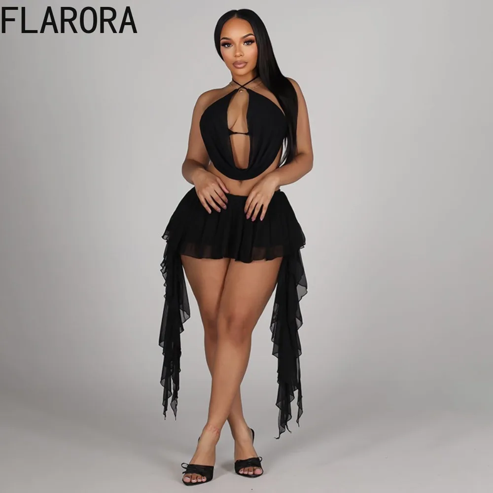 FLARORA Sexy Mesh 2 Piece Set Woman Halter Backless Camisole Tops+Irregular Ruched Shorts Skirt Matching Beach Vacation Clubwear
FLARORA Sexy Mesh 2 Piece Set Woman Halter Backless Camisole Tops+Irregular Ruched Shorts Skirt Matching Beach Vacation Clubwear