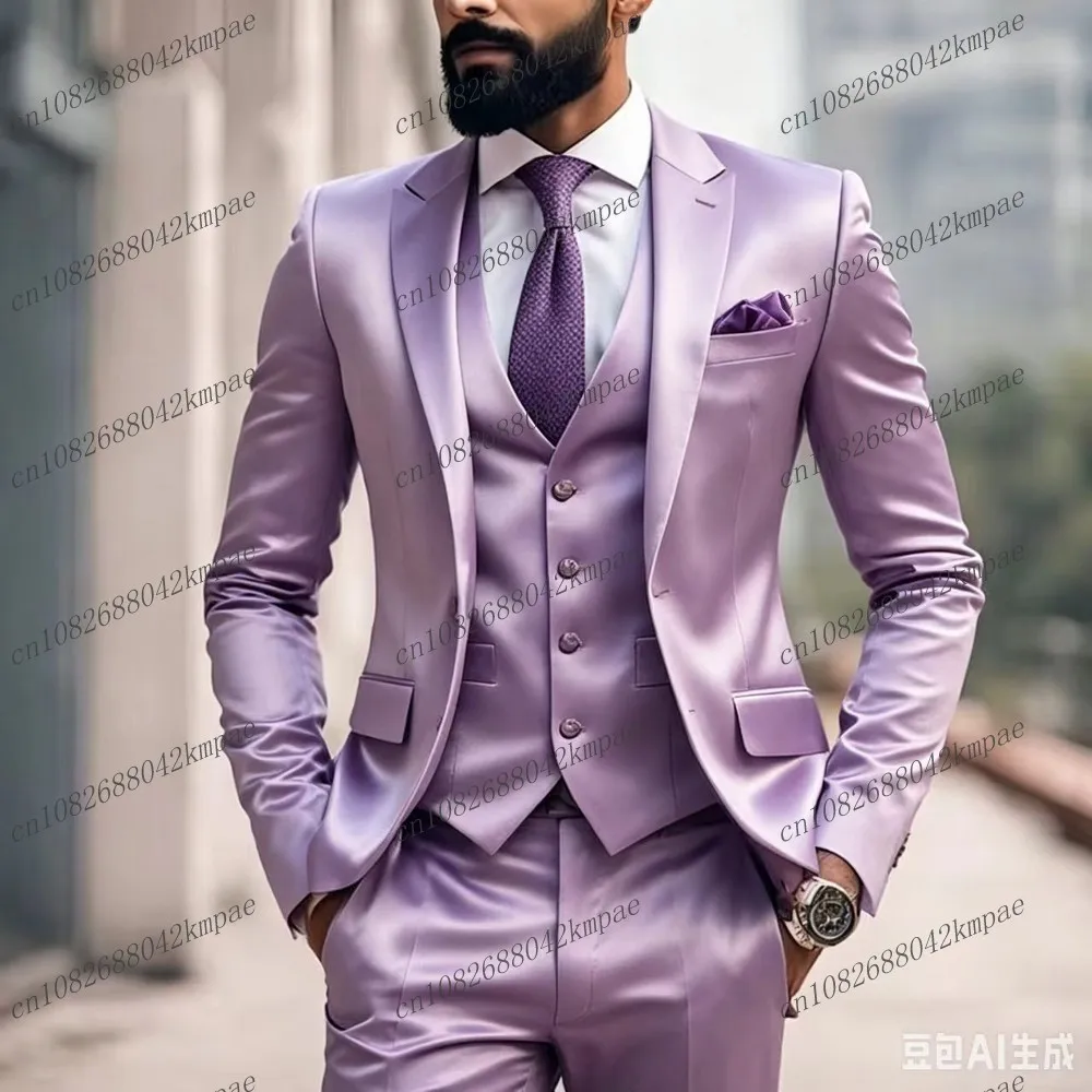 Lavender Acetate Satin Formal Men Suit Groom Groomsman Wedding Party Prom Business Male Tuxedos 3 Piece Set Blazer Vest Pants
Lavender Acetate Satin Formal Men Suit Groom Groomsman Wedding Party Prom Business Male Tuxedos 3 Piece Set Blazer Vest Pants
