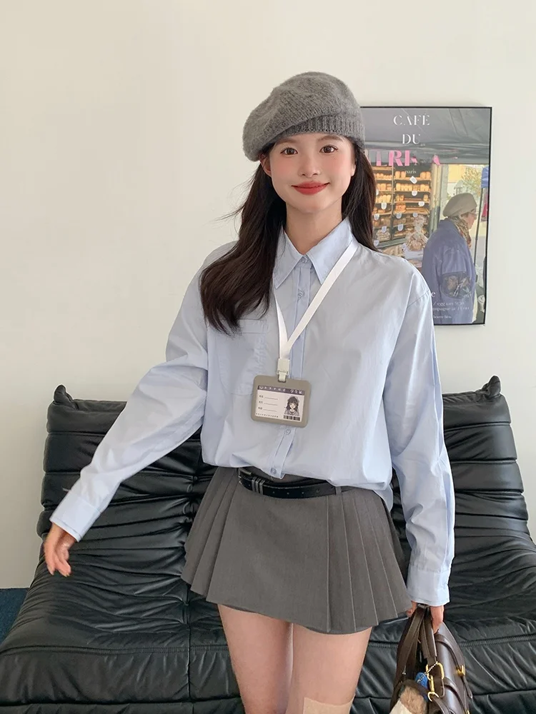 Loose Long Sleeve Water Blue JK Uniform Shirt Women's College Style Top Tokyo Annual Record JK Loose Fit Cotton Shirt
Loose Long Sleeve Water Blue JK Uniform Shirt Women's College Style Top Tokyo Annual Record JK Loose Fit Cotton Shirt
