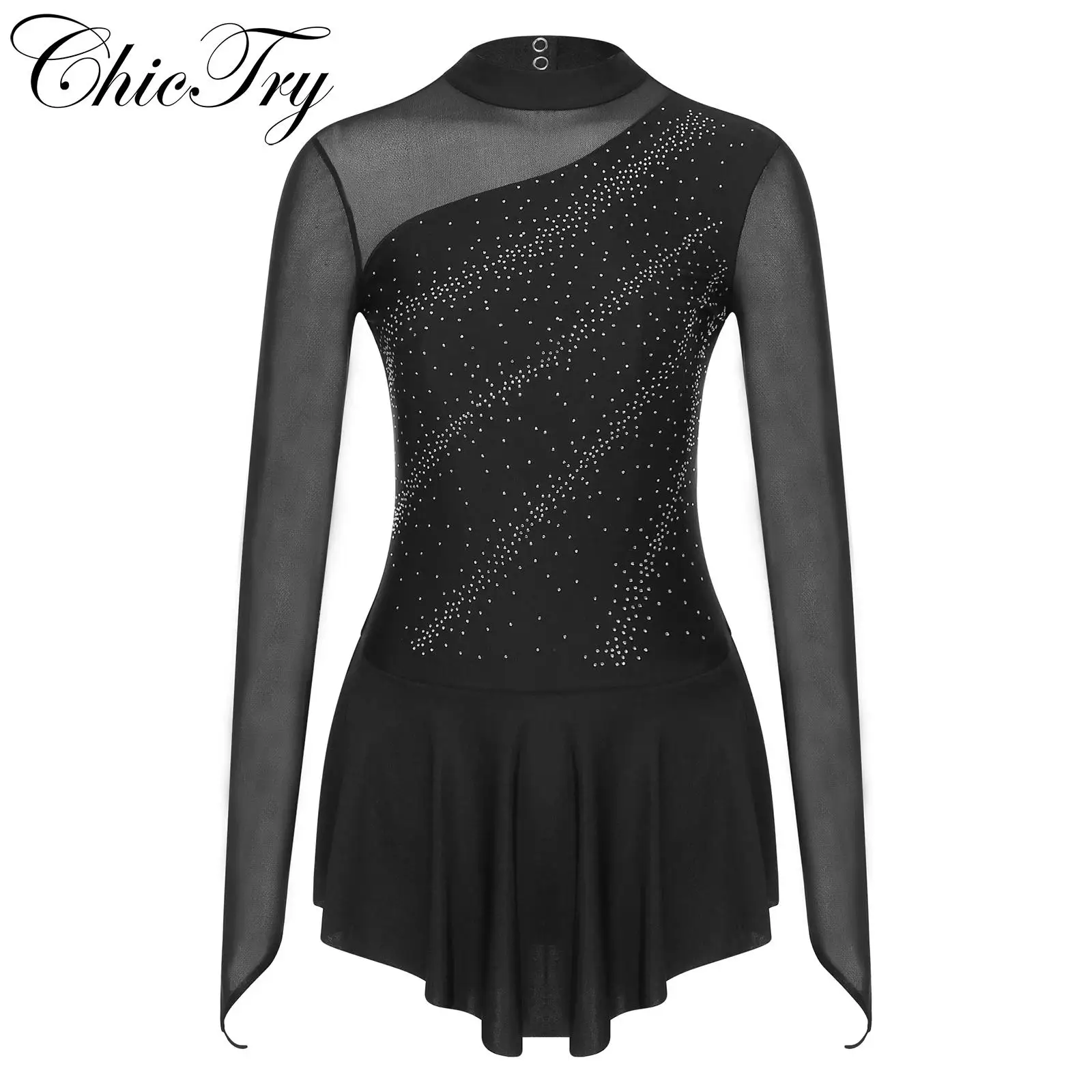 Womens Figure Skating Dress Lyrical Dance Ballet Gymnastics Leotard Dancewear Long Sleeves Rhinestone Sheer Mesh Dress Costumes
Womens Figure Skating Dress Lyrical Dance Ballet Gymnastics Leotard Dancewear Long Sleeves Rhinestone Sheer Mesh Dress Costumes