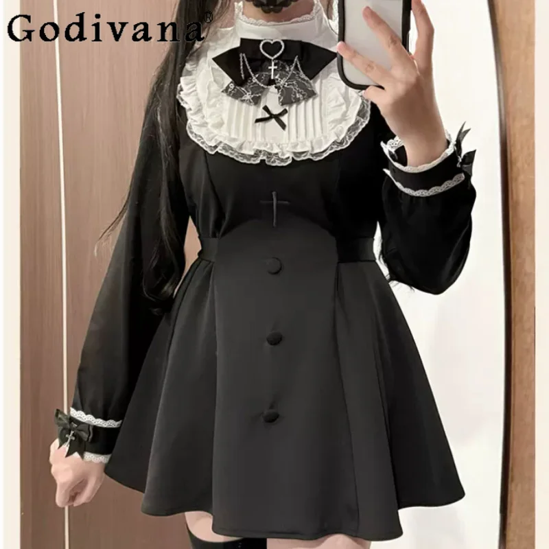 Large Size Sweet Lace Black White Long Sleeve Japanese Age-reducing Dress Fashion High Waist A-line Versatile Cute Girls Dresses
Large Size Sweet Lace Black White Long Sleeve Japanese Age-reducing Dress Fashion High Waist A-line Versatile Cute Girls Dresses