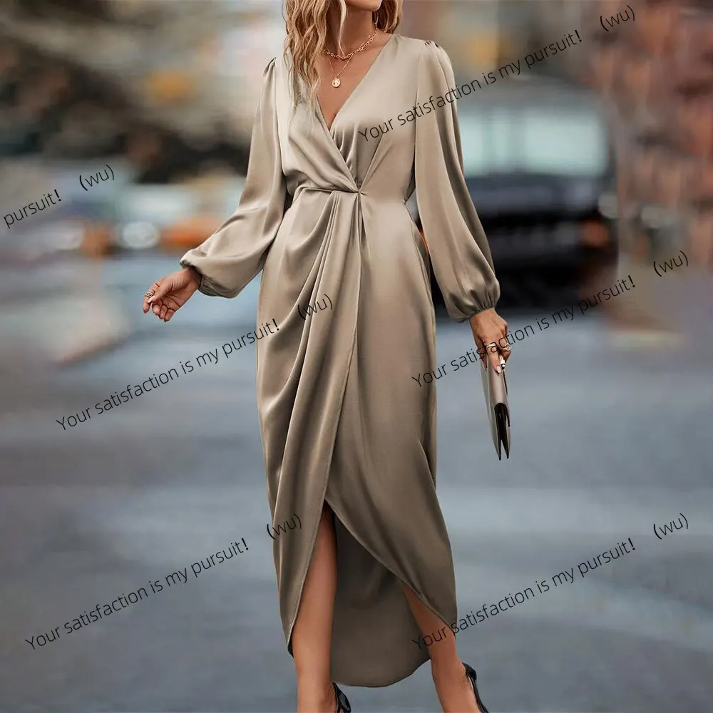 Elegant Cross Collar Pleated Split Bubble Sleeves Irregular Long Sleeve Dress Women's Skirt
Elegant Cross Collar Pleated Split Bubble Sleeves Irregular Long Sleeve Dress Women's Skirt