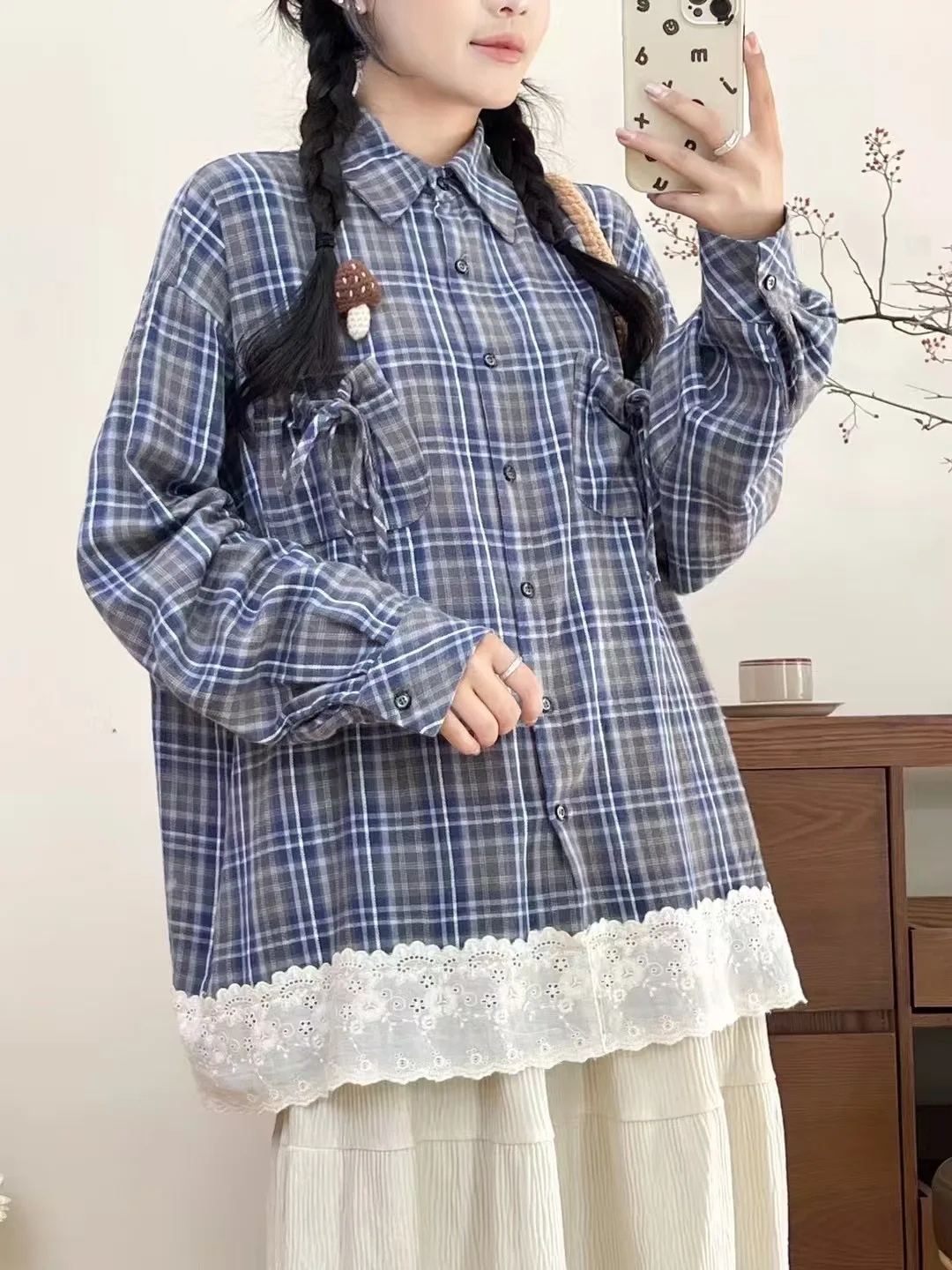 New 2025 Fall Cotton Long Sleeve Brushed Shirt, Women Turn-down Collar Plaid Lace, Mori Girl French Chic Loose Blouse T5N457CC
New 2025 Fall Cotton Long Sleeve Brushed Shirt, Women Turn-down Collar Plaid Lace, Mori Girl French Chic Loose Blouse T5N457CC