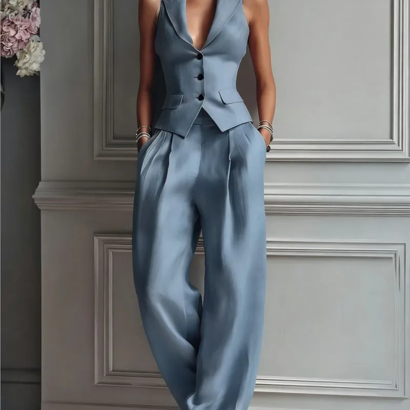 New Summer Fashion Single-breasted Sleeveless Top + Trousers Two Piece Sets Women's Slim Vest Suit V-neck Trousers Office Suit
New Summer Fashion Single-breasted Sleeveless Top + Trousers Two Piece Sets Women's Slim Vest Suit V-neck Trousers Office Suit