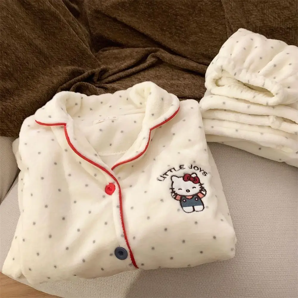 Hello Kitty Pajamas Pants Autumn Winter Coral Fleece Thickened Cartoon Pajamas Women Flannel Wearable Warm Homewear Set For Girl 
Hello Kitty Pajamas Pants Autumn Winter Coral Fleece Thickened Cartoon Pajamas Women Flannel Wearable Warm Homewear Set For Girl