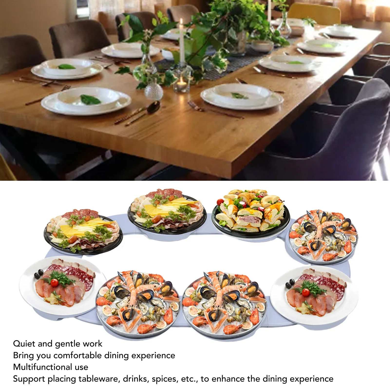 360° Rotating Serving Turntable with Sliding Rail Reusable Portable Rotating Food for Family Gatherings Dining Table Lazy Susan
360° Rotating Serving Turntable with Sliding Rail Reusable Portable Rotating Food for Family Gatherings Dining Table Lazy Susan