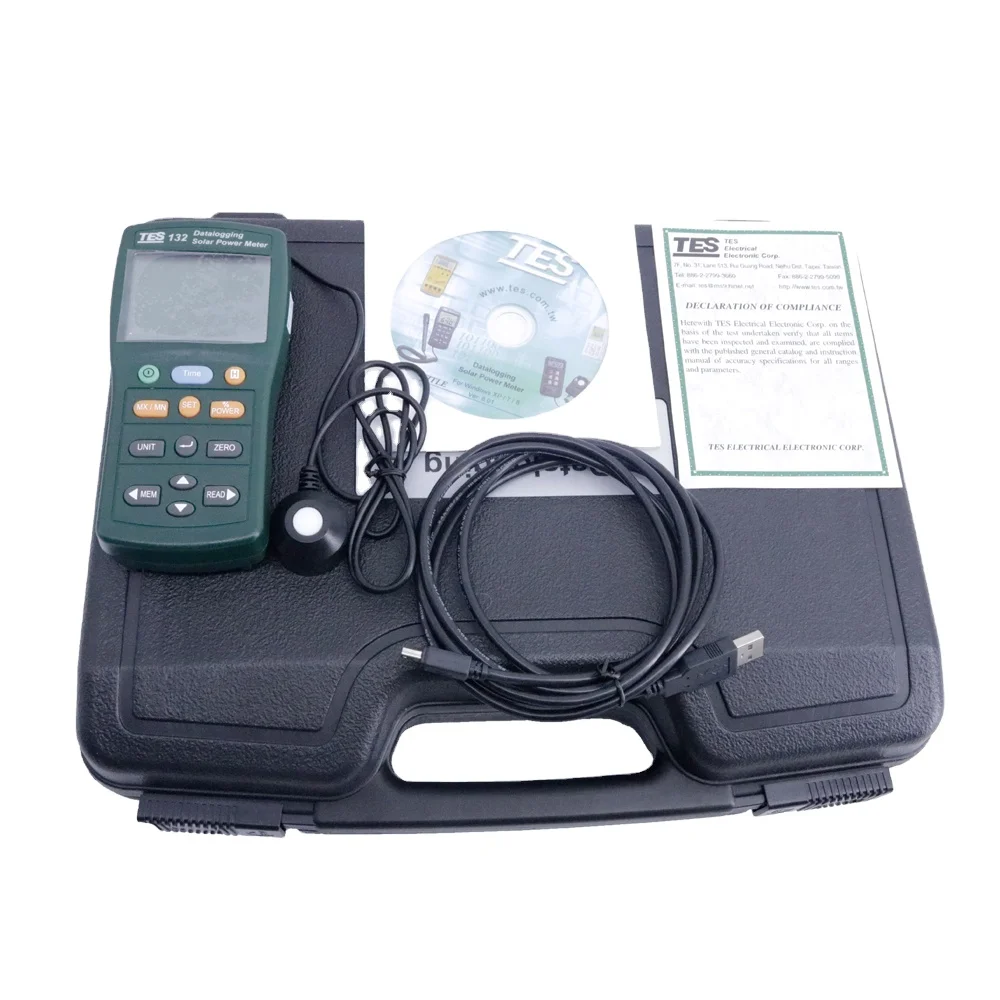 TES-132 Digital Datalogging Solar Power Meter Range 2000W/m2 Solar Radiation Tester