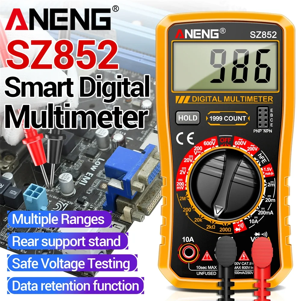 Multimeter Smart Digital Tester Voltage Ammeter Buzzer High Precision Multifunctional DIY Electronics Detection Tool ANENG SZ852
Multimeter Smart Digital Tester Voltage Ammeter Buzzer High Precision Multifunctional DIY Electronics Detection Tool ANENG SZ852