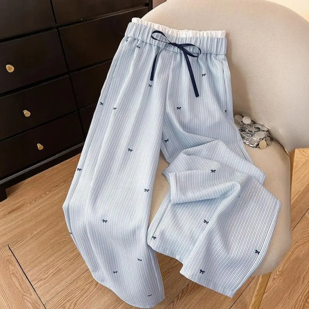 Bow Print Drawstring High Waist Elastic Waistband Pants Women Pants Light Blue White Vertical Stripes Straight Long Trousers
Bow Print Drawstring High Waist Elastic Waistband Pants Women Pants Light Blue White Vertical Stripes Straight Long Trousers