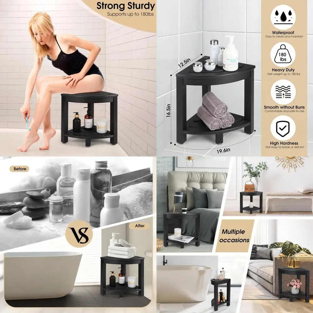 Пластиковая угловая скамья для душа с полкой для хранения, компактная ступенька для ванны для бритья и подставка для ног черного цвета
Пластиковая угловая скамья для душа с полкой для хранения, компактная ступенька для ванны для бритья и подставка для ног черного цвета