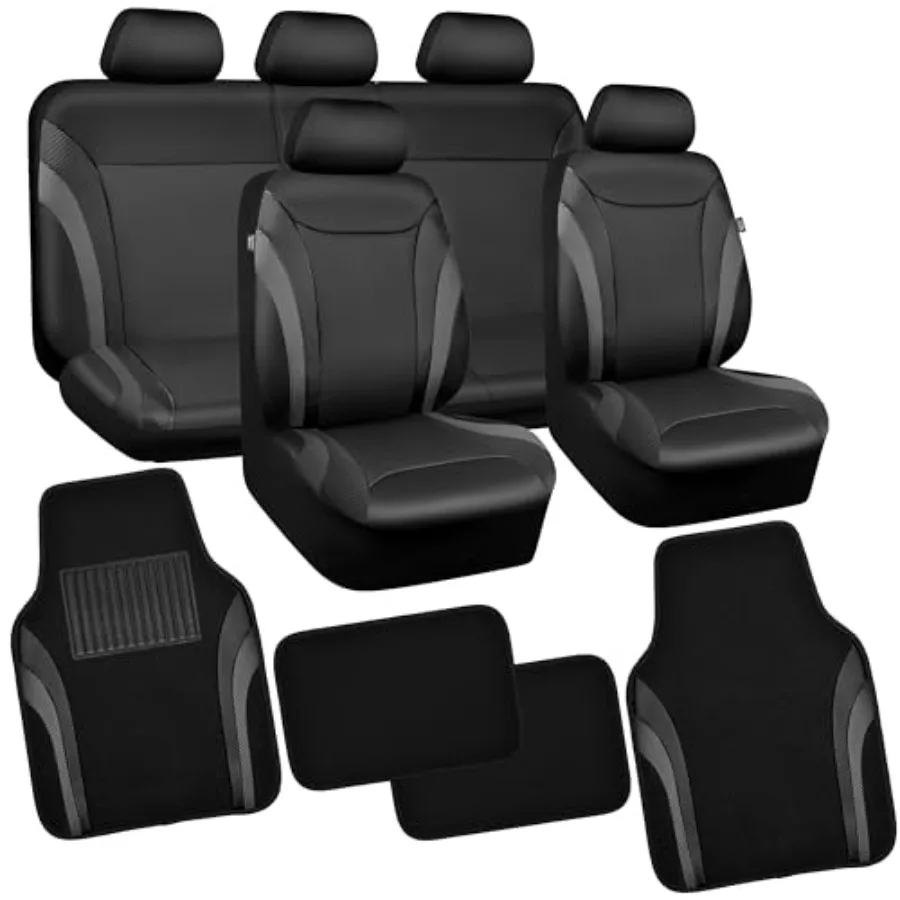 Car seat covers and floor mats set for sedans, trucks, vans, SUVs: premium carbon fiber leather, black, waterproof, airbag comp
Car seat covers and floor mats set for sedans, trucks, vans, SUVs: premium carbon fiber leather, black, waterproof, airbag comp