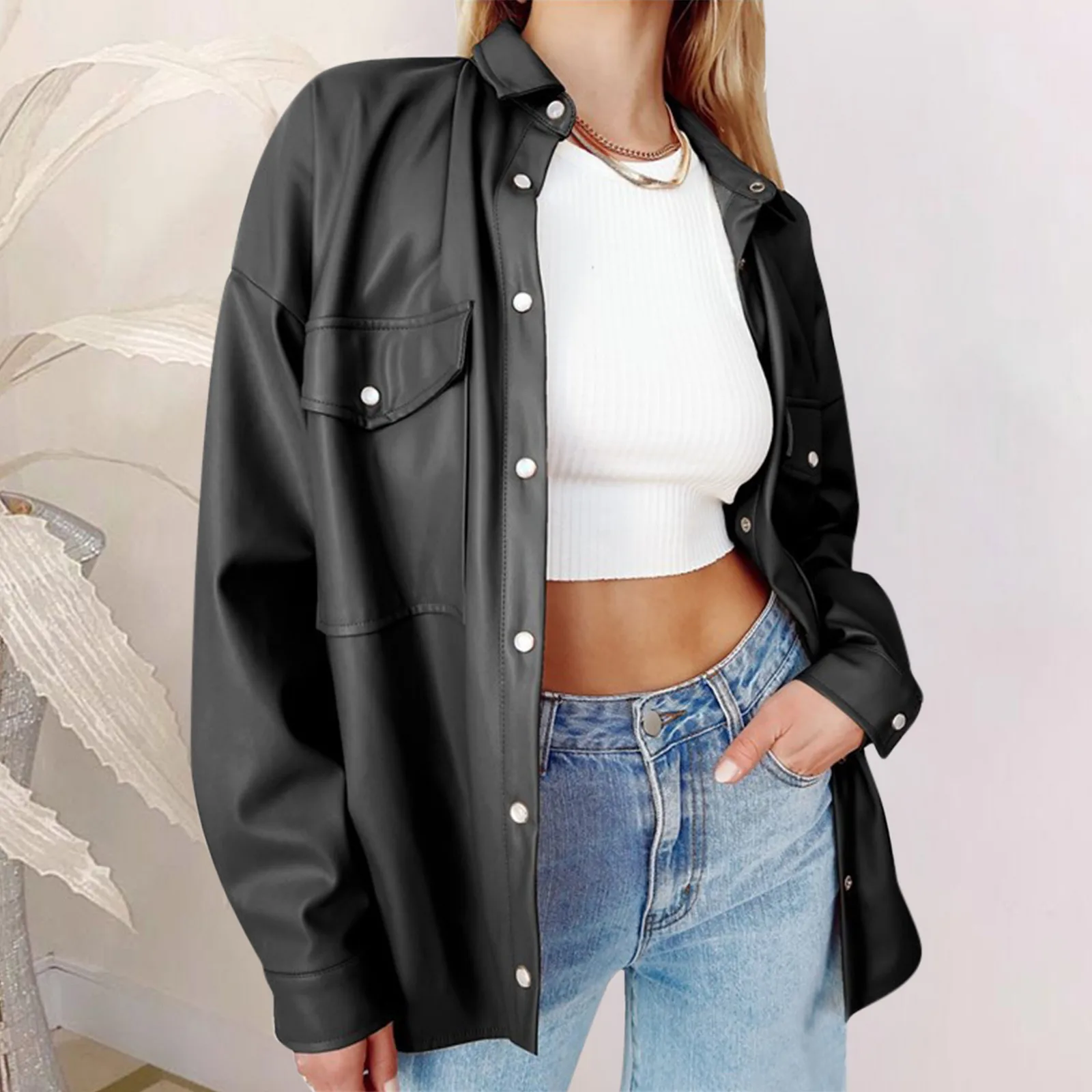 Autumn New Women's Faux Leather Jacket Single Breasted Long Sleeve Coat With Pocket Motorcycle Jackets Loose Streetwear Clothes
Autumn New Women's Faux Leather Jacket Single Breasted Long Sleeve Coat With Pocket Motorcycle Jackets Loose Streetwear Clothes