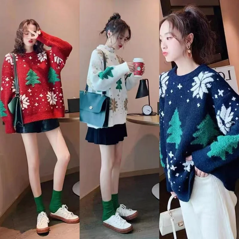 Thick Red Fashion Christmas Sweater with Multi Colored Women's Pullover, Autumn and Winter New Loose All Match Casual Top
Thick Red Fashion Christmas Sweater with Multi Colored Women's Pullover, Autumn and Winter New Loose All Match Casual Top