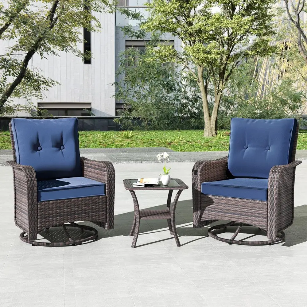Set of 2 Outdoor Swivel Wicker Rocker Chairs with Cushions and Side Table, Ideal for Patio, Deck, or Backyard, Navy Blue
Set of 2 Outdoor Swivel Wicker Rocker Chairs with Cushions and Side Table, Ideal for Patio, Deck, or Backyard, Navy Blue