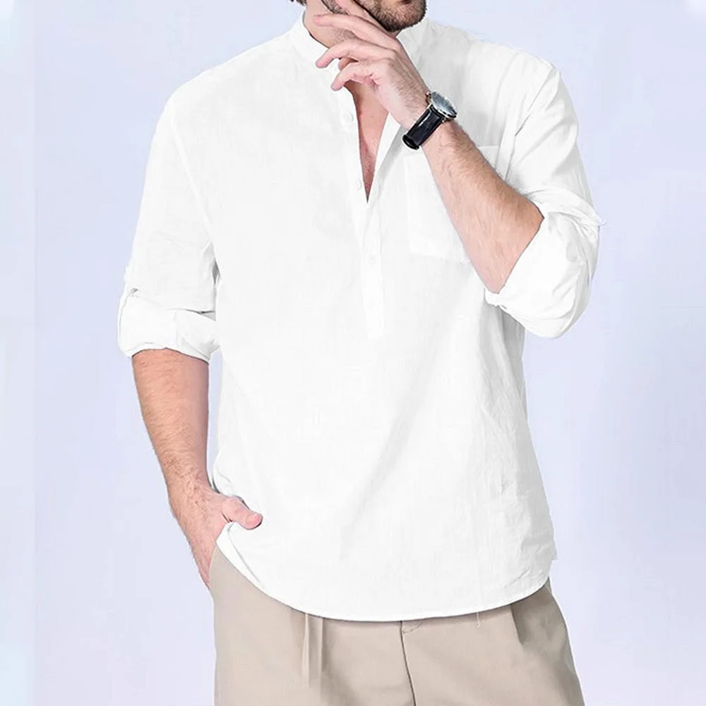 2026 Spring Summer Men Shirt Henry Collar Long Sleeve Solid Beach Blouse Top
2026 Spring Summer Men Shirt Henry Collar Long Sleeve Solid Beach Blouse Top